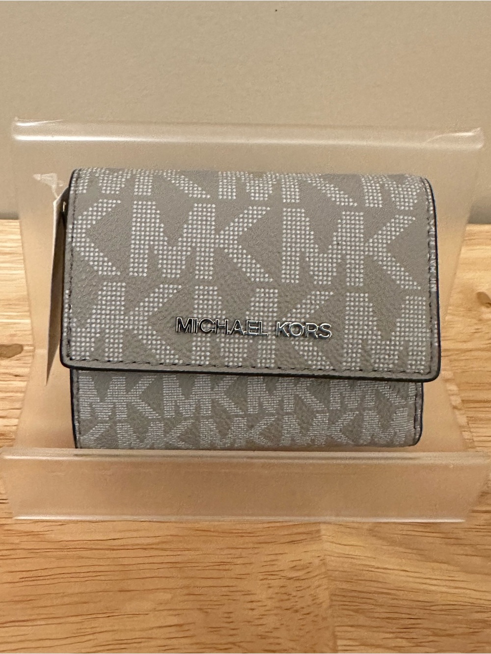 Michael Kors Light Gray MK Logo Compact Trifold Card Wallet